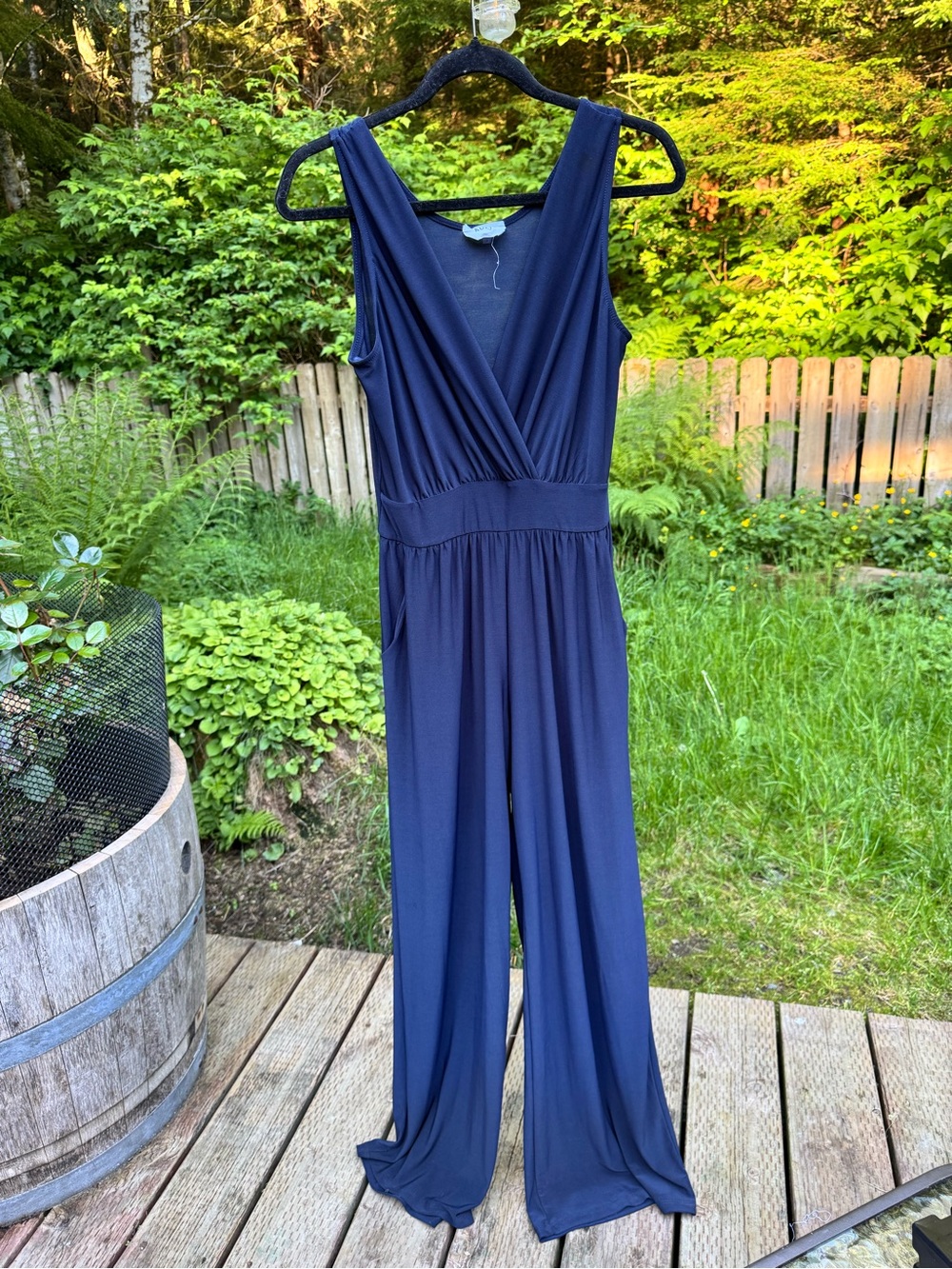 Sleeveless Navy Surplice Wide-Leg Jumpsuit